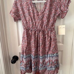 NWT Bebop boho Floral V-Neck Dress in Red and Blue